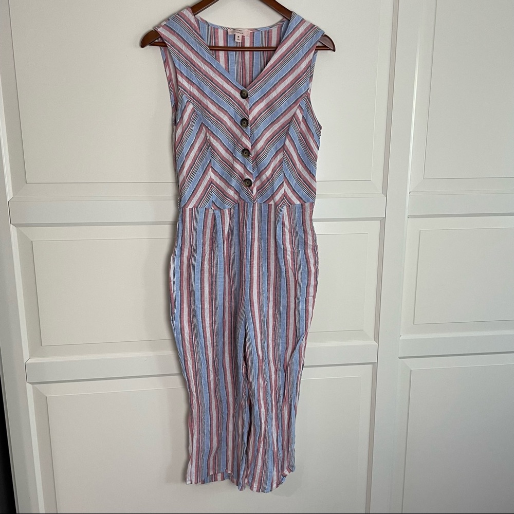 Como Vintage button front Chevron stripe jumpsuit romper Jumper 8259